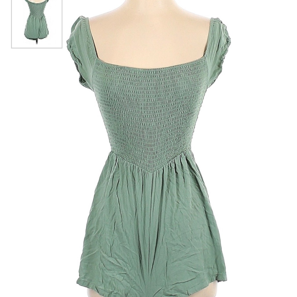 Green Stretch Ruffle Shorts Romper Forever 21 Green Small Ladies